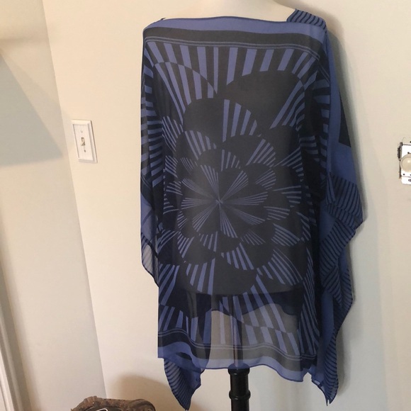BCBG Blue Design Long Sheer Tunic Top - Picture 2 of 6